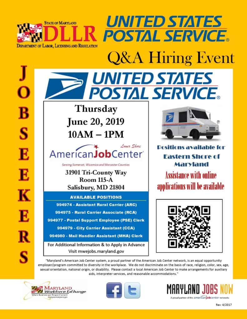 United States Postal Service Job Fair June 20, 2019 American Job Center